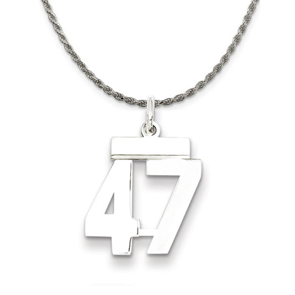 Sterling Silver Athletic Lg Polished Number 47 Necklace, Item N18266 by The Black Bow Jewelry Co.