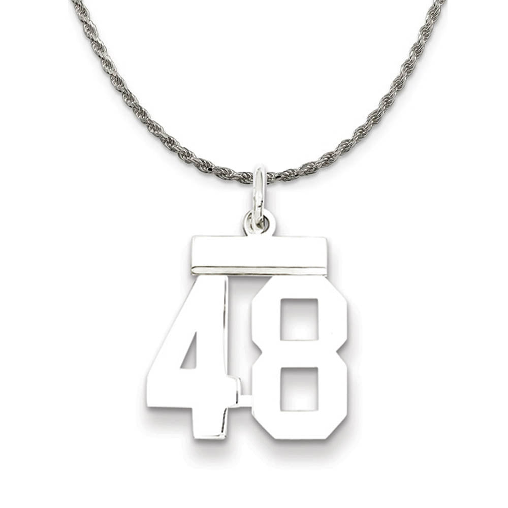 Sterling Silver Athletic Lg Polished Number 48 Necklace, Item N18267 by The Black Bow Jewelry Co.
