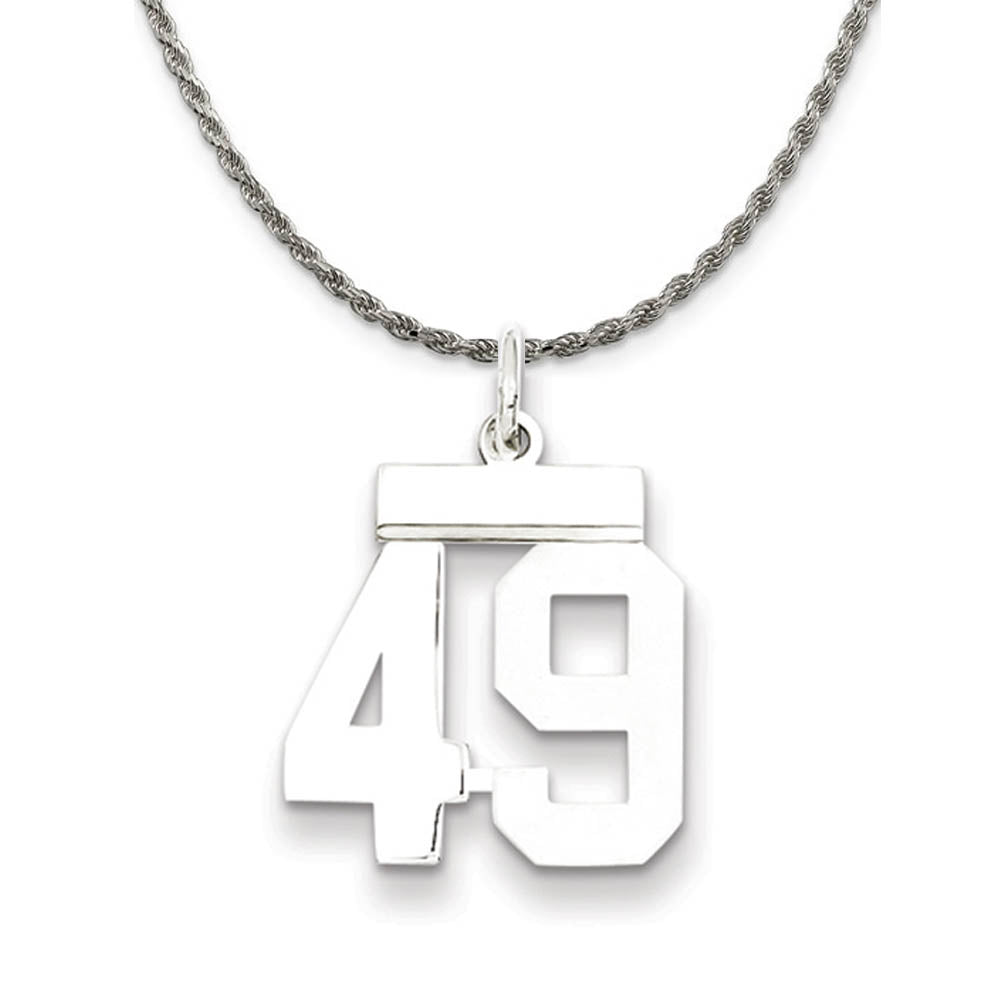 Sterling Silver Athletic Lg Polished Number 49 Necklace, Item N18268 by The Black Bow Jewelry Co.