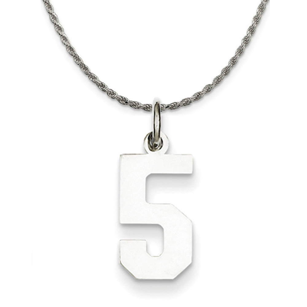 Sterling Silver Athletic Lg Polished Number 5 Necklace, Item N18269 by The Black Bow Jewelry Co.