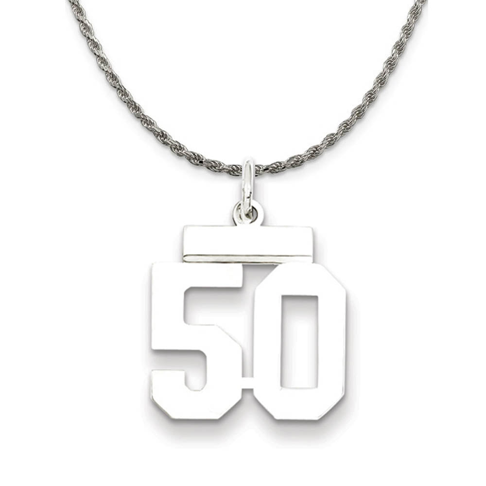 Sterling Silver Athletic Lg Polished Number 50 Necklace, Item N18270 by The Black Bow Jewelry Co.