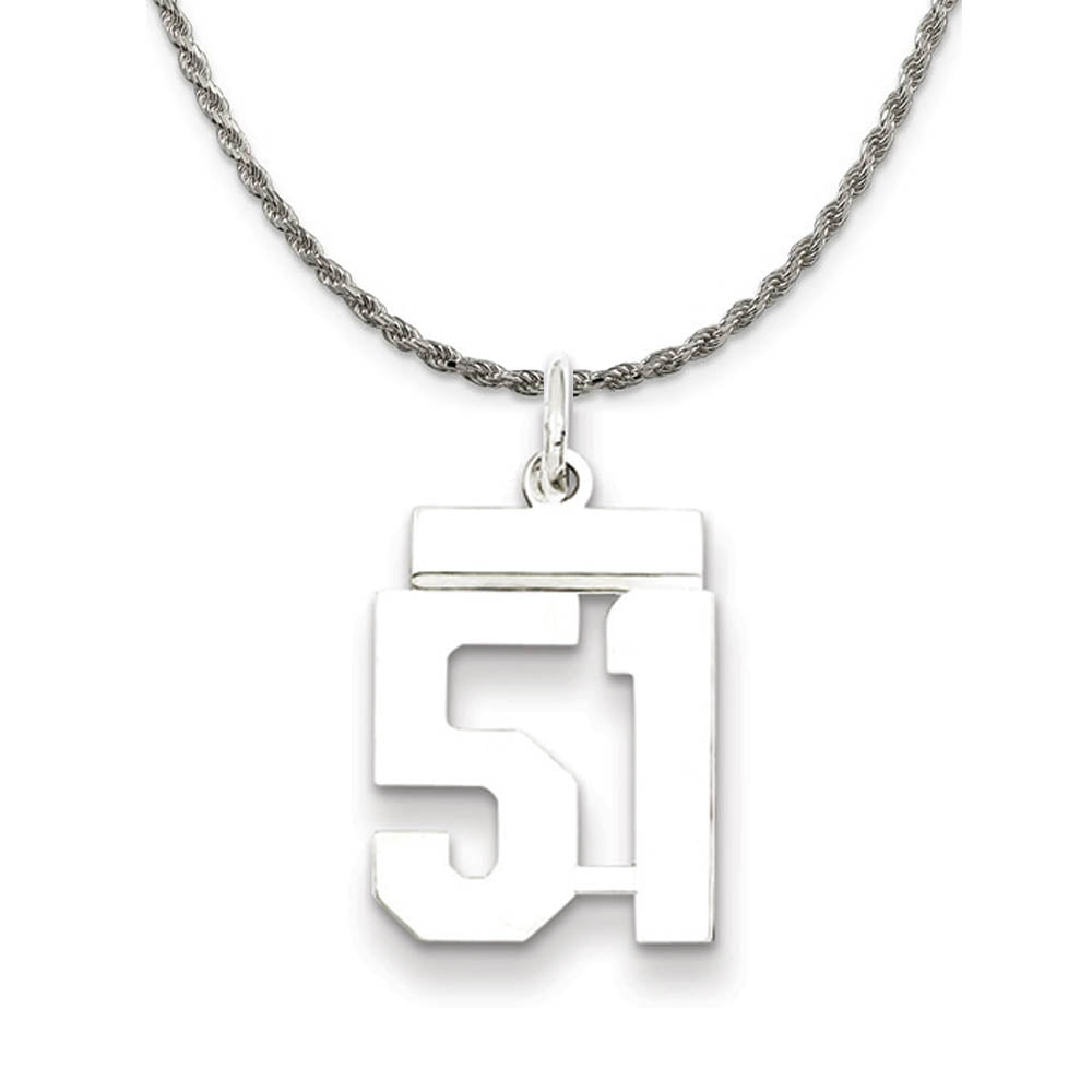 Sterling Silver Athletic Lg Polished Number 51 Necklace, Item N18271 by The Black Bow Jewelry Co.
