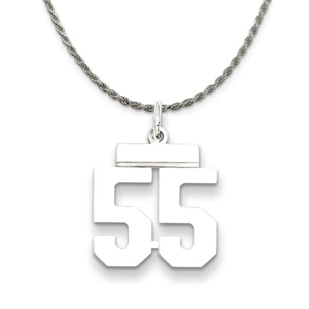 Sterling Silver Athletic Lg Polished Number 55 Necklace, Item N18275 by The Black Bow Jewelry Co.