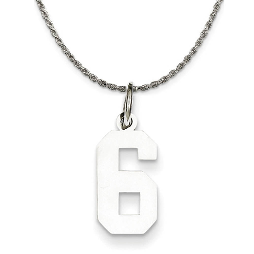 Sterling Silver Athletic Lg Polished Number 6 Necklace, Item N18280 by The Black Bow Jewelry Co.