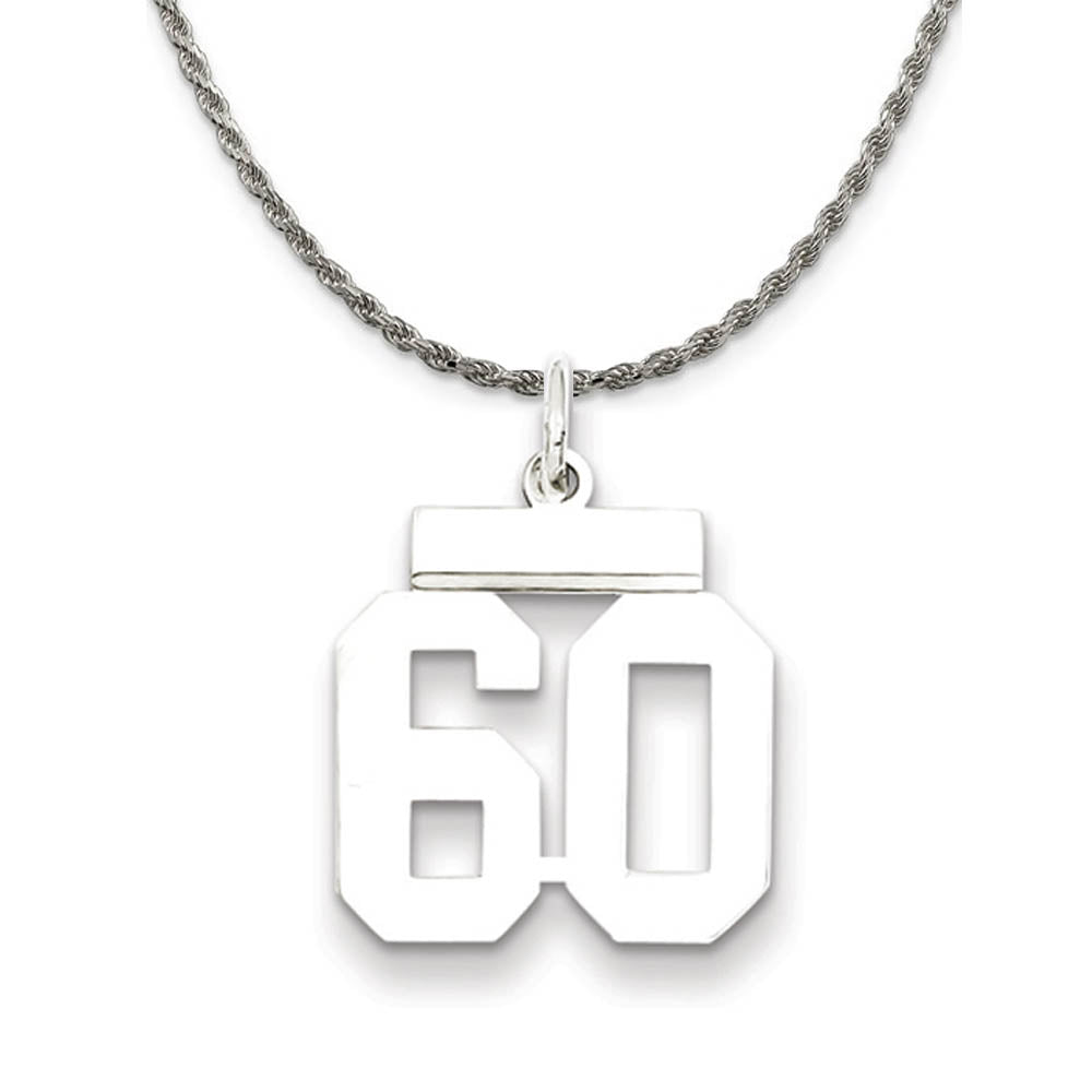 Sterling Silver Athletic Lg Polished Number 60 Necklace, Item N18281 by The Black Bow Jewelry Co.
