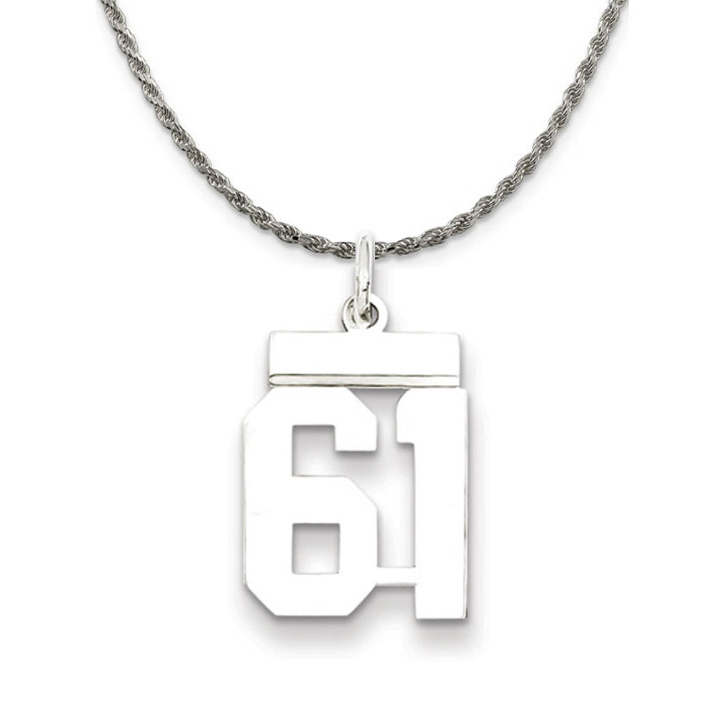 Sterling Silver Athletic Lg Polished Number 61 Necklace, Item N18282 by The Black Bow Jewelry Co.