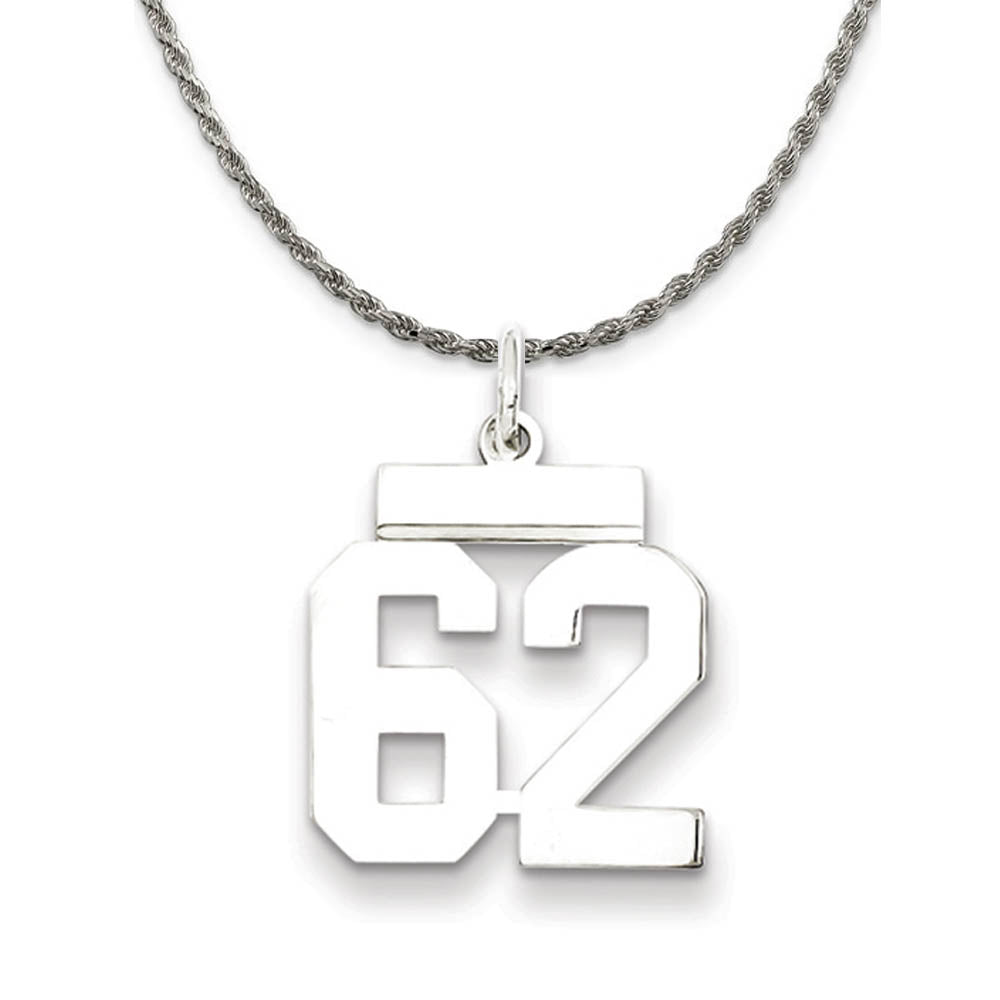 Sterling Silver Athletic Lg Polished Number 62 Necklace, Item N18283 by The Black Bow Jewelry Co.