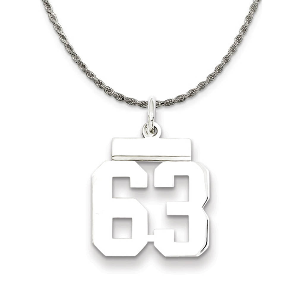 Sterling Silver Athletic Lg Polished Number 63 Necklace, Item N18284 by The Black Bow Jewelry Co.