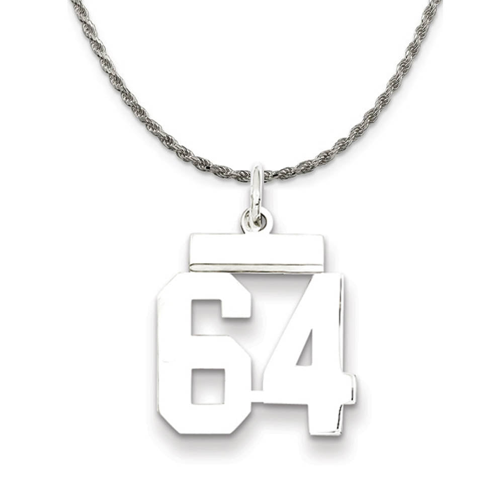 Sterling Silver Athletic Lg Polished Number 64 Necklace, Item N18285 by The Black Bow Jewelry Co.