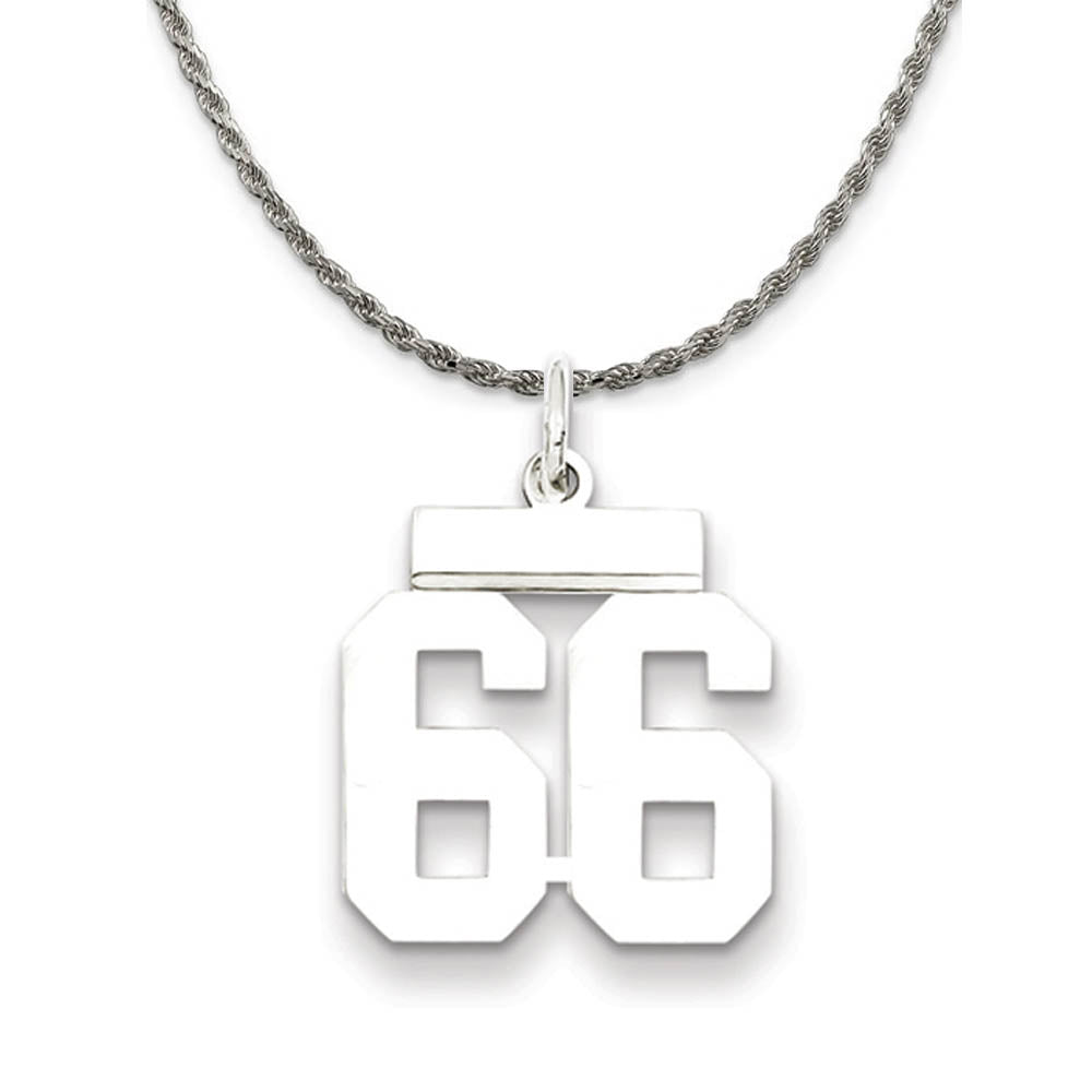 Sterling Silver Athletic Lg Polished Number 66 Necklace, Item N18287 by The Black Bow Jewelry Co.