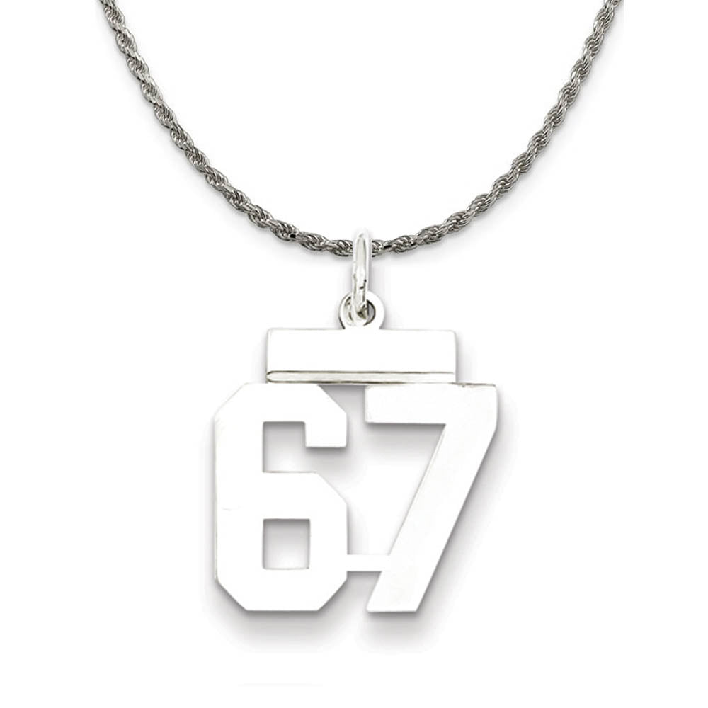 Sterling Silver Athletic Lg Polished Number 67 Necklace, Item N18288 by The Black Bow Jewelry Co.