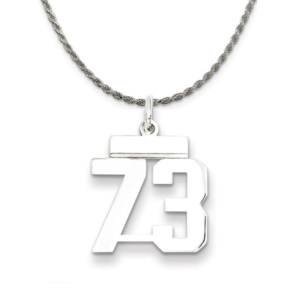 Sterling Silver Athletic Lg Polished Number 73 Necklace, Item N18295 by The Black Bow Jewelry Co.