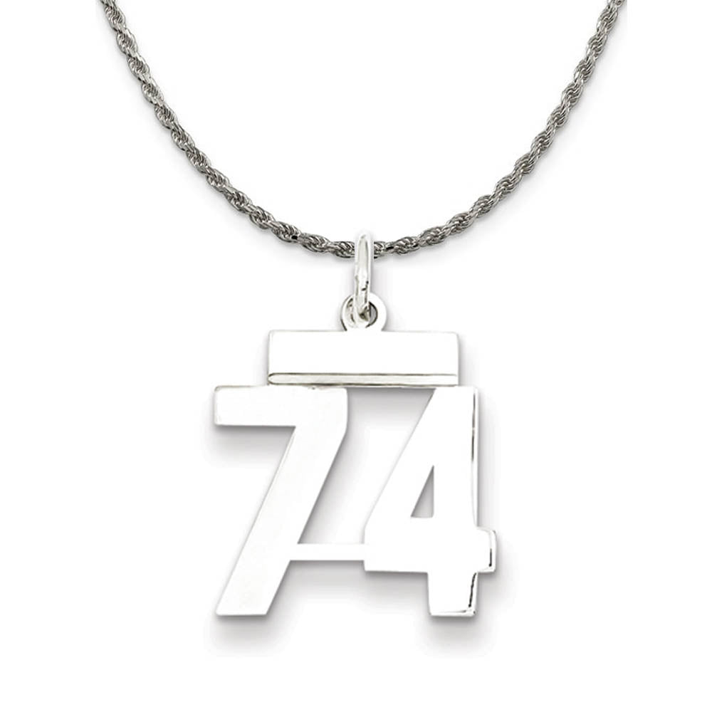 Sterling Silver Athletic Lg Polished Number 74 Necklace, Item N18296 by The Black Bow Jewelry Co.