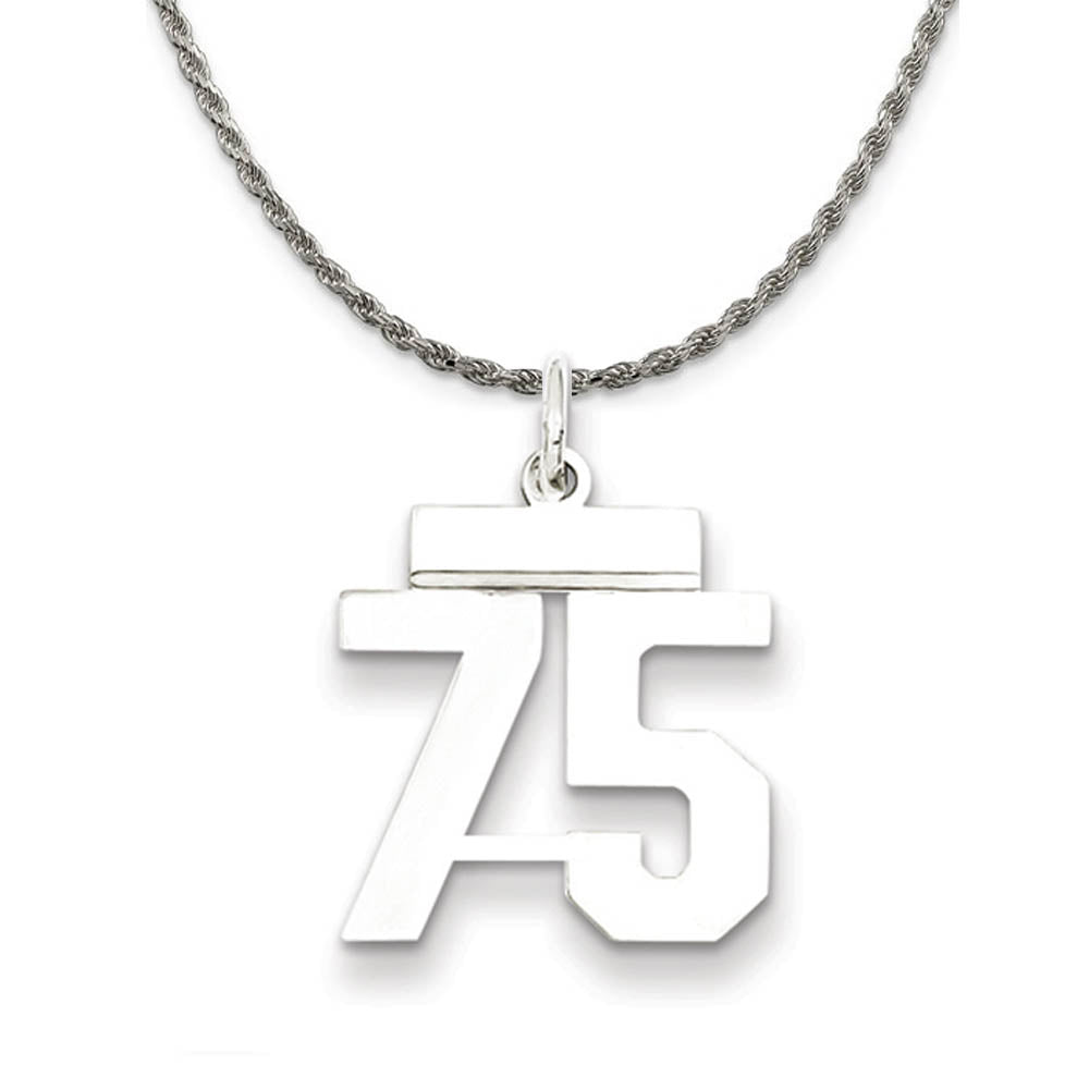 Sterling Silver Athletic Lg Polished Number 75 Necklace, Item N18297 by The Black Bow Jewelry Co.