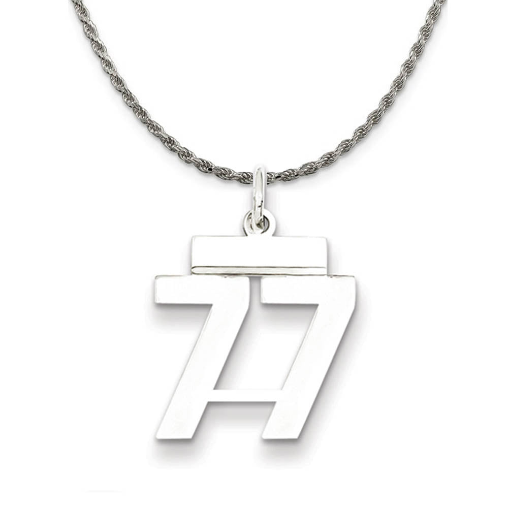 Sterling Silver Athletic Lg Polished Number 77 Necklace, Item N18299 by The Black Bow Jewelry Co.
