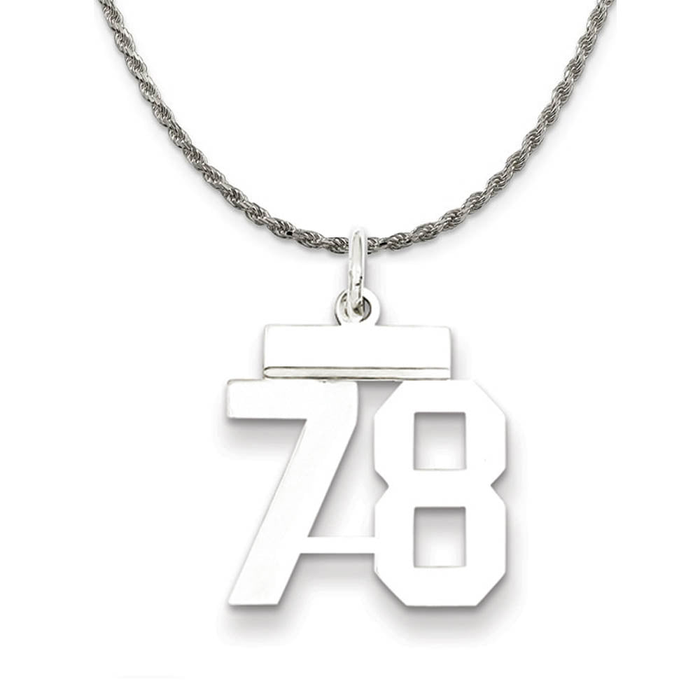 Sterling Silver Athletic Lg Polished Number 78 Necklace, Item N18300 by The Black Bow Jewelry Co.