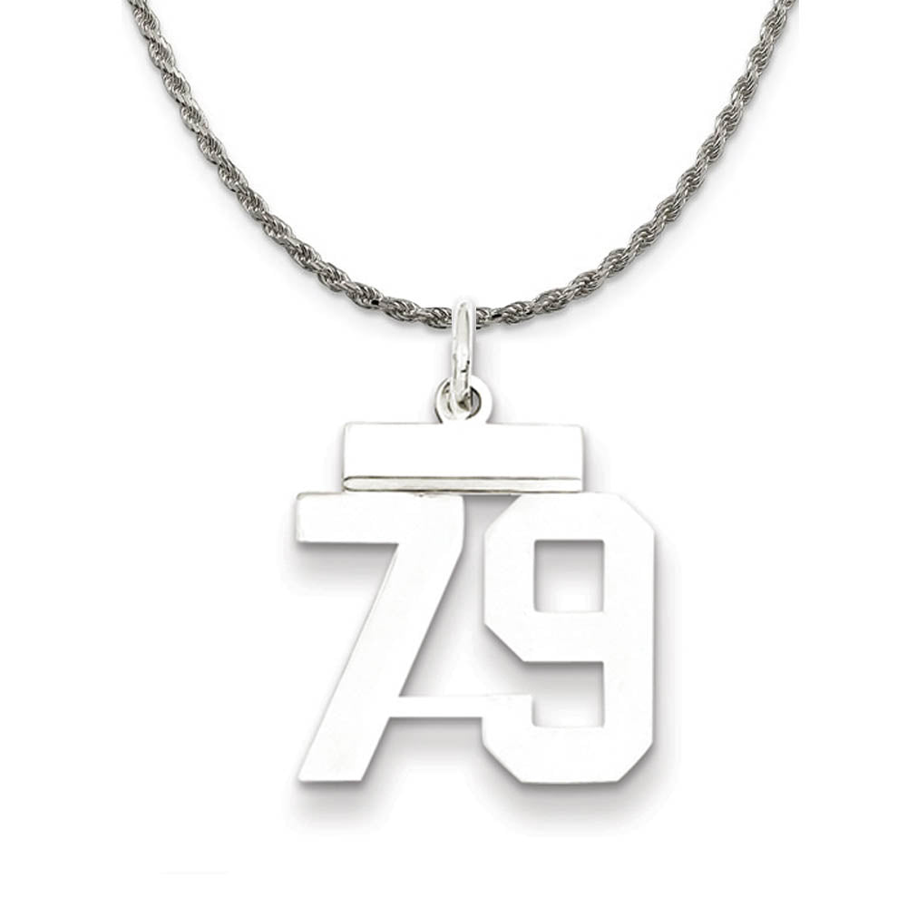 Sterling Silver Athletic Lg Polished Number 79 Necklace, Item N18301 by The Black Bow Jewelry Co.