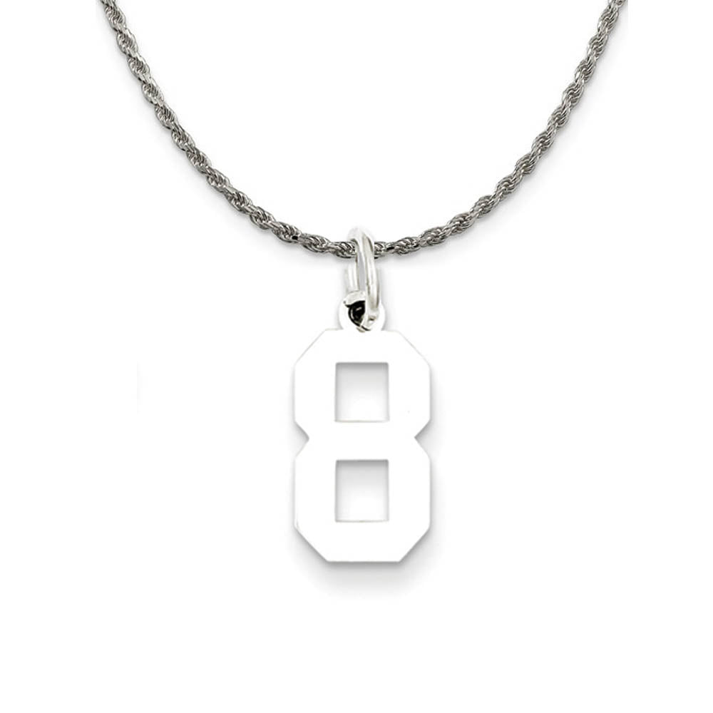 Sterling Silver Athletic Lg Polished Number 8 Necklace, Item N18302 by The Black Bow Jewelry Co.