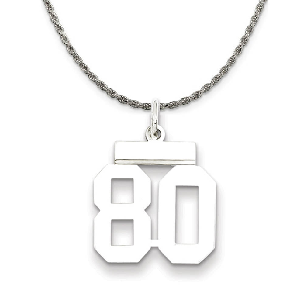 Sterling Silver Athletic Lg Polished Number 80 Necklace, Item N18303 by The Black Bow Jewelry Co.