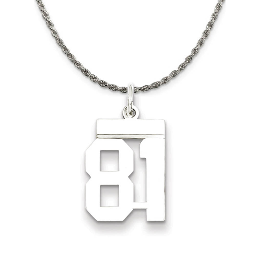 Sterling Silver Athletic Lg Polished Number 81 Necklace, Item N18304 by The Black Bow Jewelry Co.