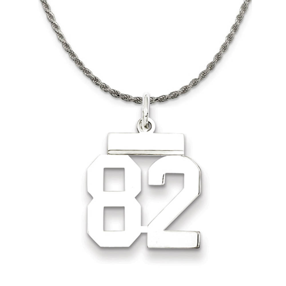 Sterling Silver Athletic Lg Polished Number 82 Necklace, Item N18305 by The Black Bow Jewelry Co.