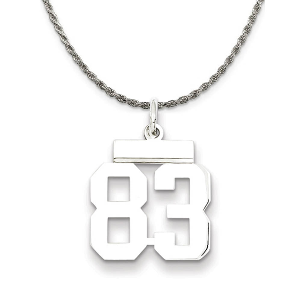 Sterling Silver Athletic Lg Polished Number 83 Necklace, Item N18306 by The Black Bow Jewelry Co.