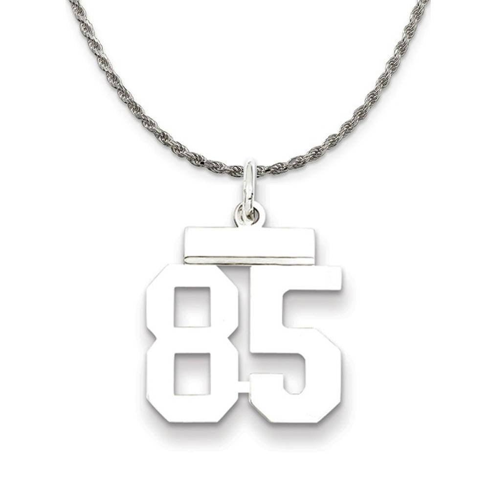 Sterling Silver Athletic Lg Polished Number 85 Necklace, Item N18308 by The Black Bow Jewelry Co.