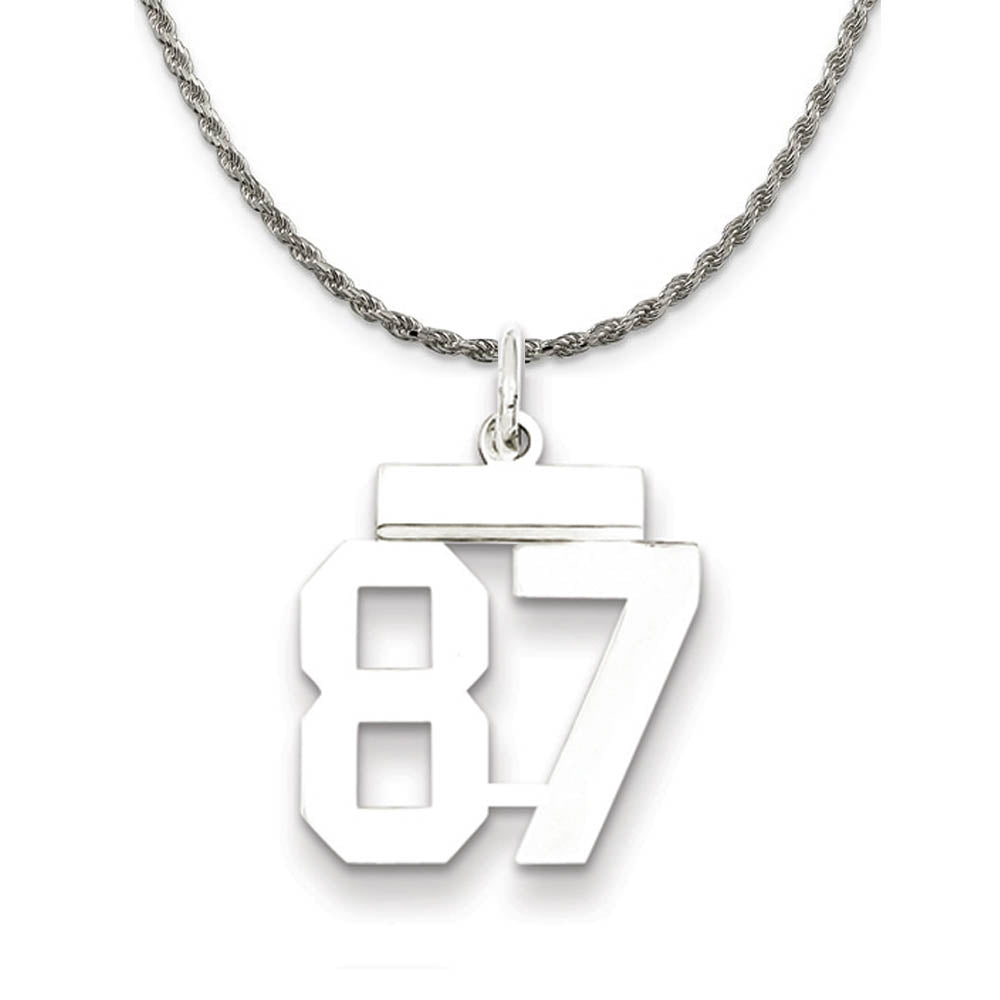 Sterling Silver Athletic Lg Polished Number 87 Necklace, Item N18310 by The Black Bow Jewelry Co.