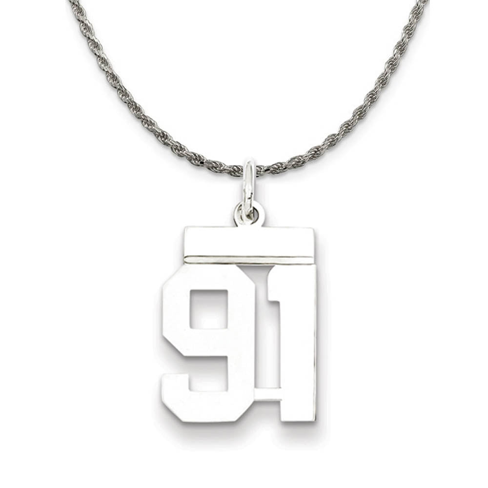 Sterling Silver Athletic Lg Polished Number 91 Necklace, Item N18315 by The Black Bow Jewelry Co.