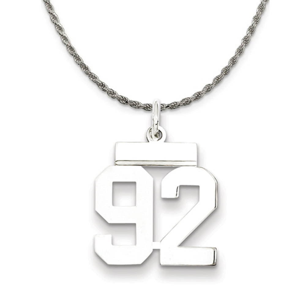 Sterling Silver Athletic Lg Polished Number 92 Necklace, Item N18316 by The Black Bow Jewelry Co.