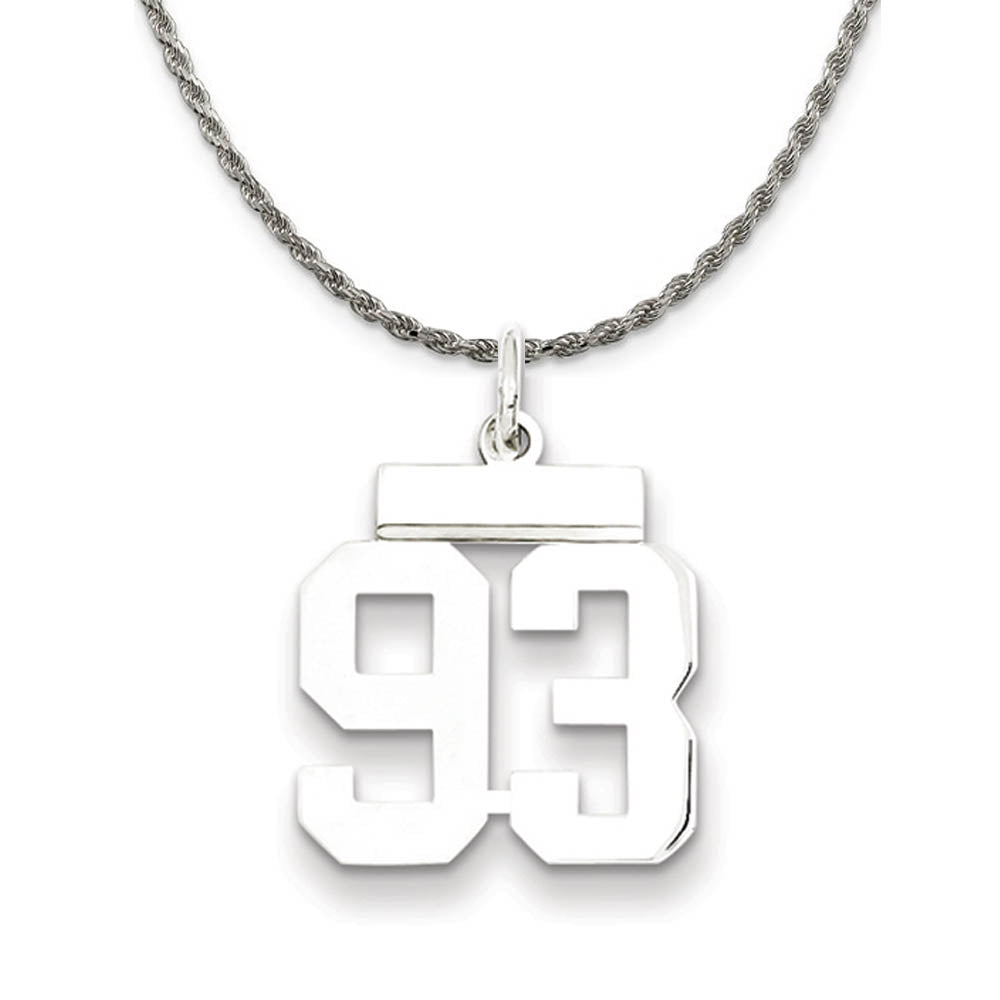 Sterling Silver Athletic Lg Polished Number 93 Necklace, Item N18317 by The Black Bow Jewelry Co.