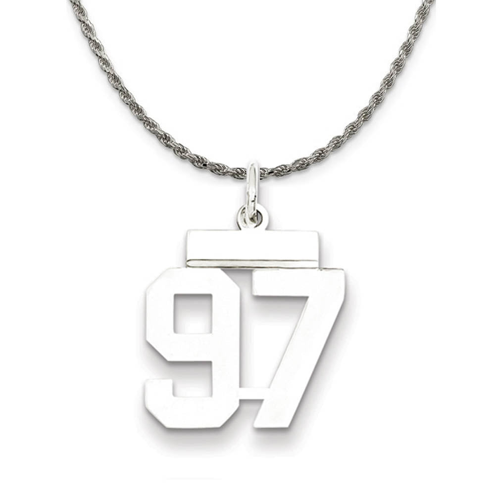 Sterling Silver Athletic Lg Polished Number 97 Necklace, Item N18321 by The Black Bow Jewelry Co.