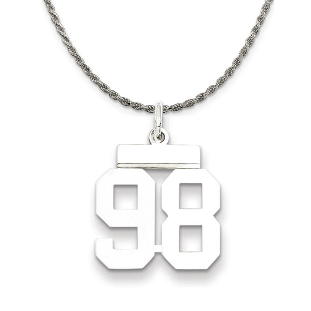 Sterling Silver Athletic Lg Polished Number 98 Necklace, Item N18322 by The Black Bow Jewelry Co.