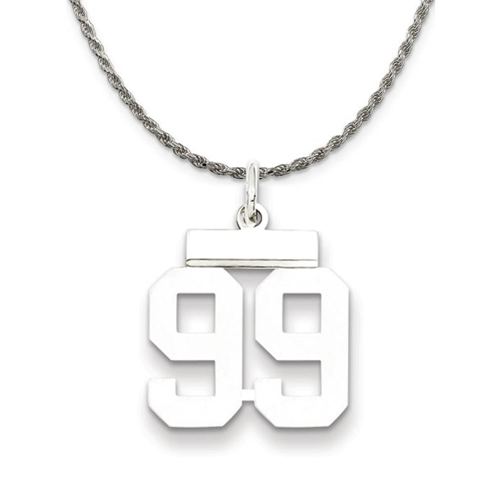 Sterling Silver Athletic Lg Polished Number 99 Necklace, Item N18323 by The Black Bow Jewelry Co.