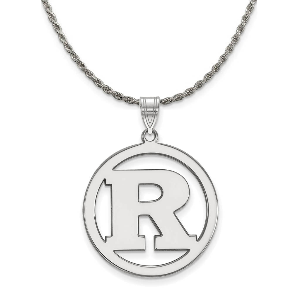 Sterling Silver Rutgers Large Initial R Circle Necklace, Item N18326 by The Black Bow Jewelry Co.