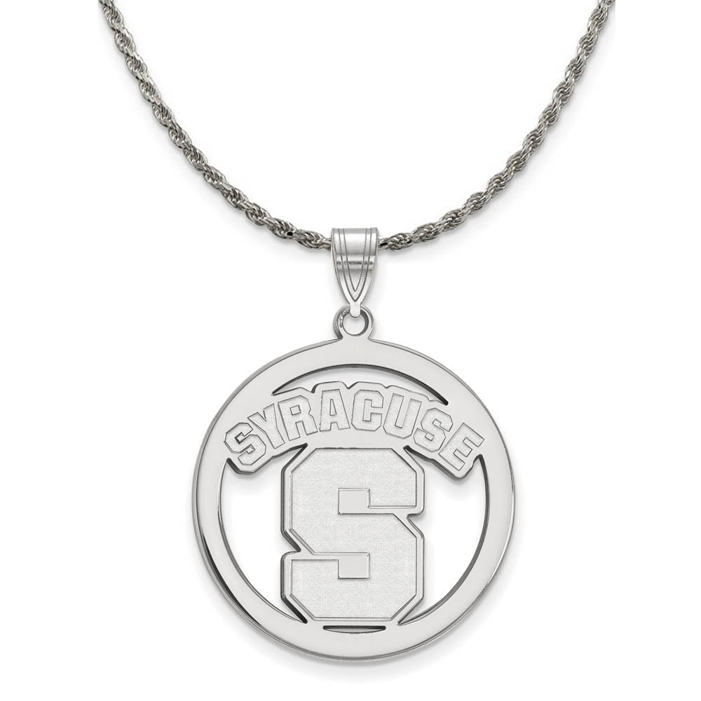 Sterling Silver Syracuse U. Large Circle Pendant Necklace, Item N18327 by The Black Bow Jewelry Co.