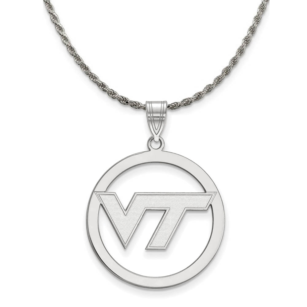 Sterling Silver Virginia Tech Large Circle Pendant Necklace, Item N18335 by The Black Bow Jewelry Co.