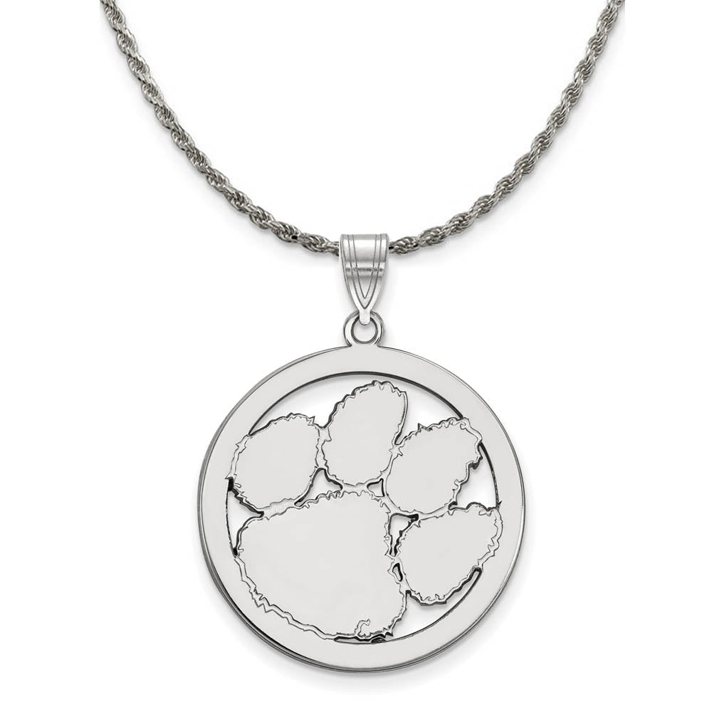 Sterling Silver Clemson U Large Circle Pendant Necklace, Item N18340 by The Black Bow Jewelry Co.