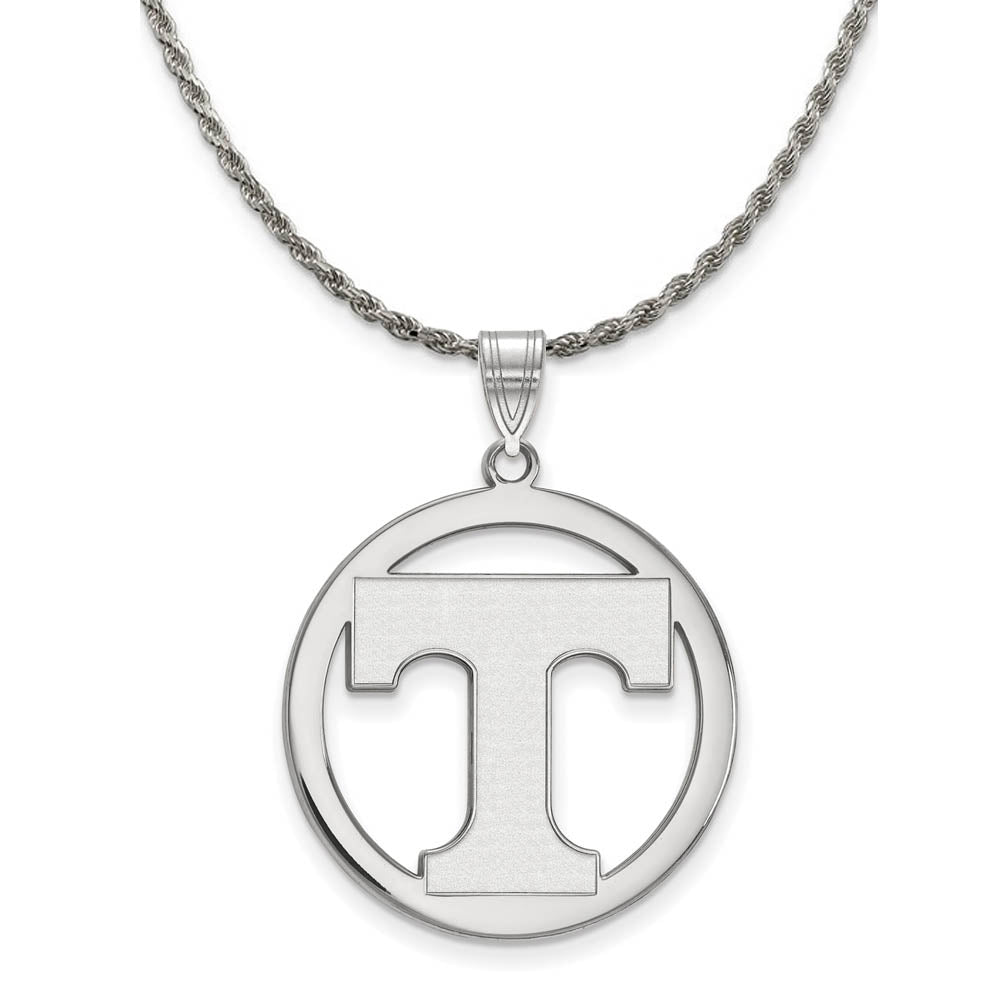 Sterling Silver U. of Tennessee Large Initial T Circle Necklace, Item N18345 by The Black Bow Jewelry Co.