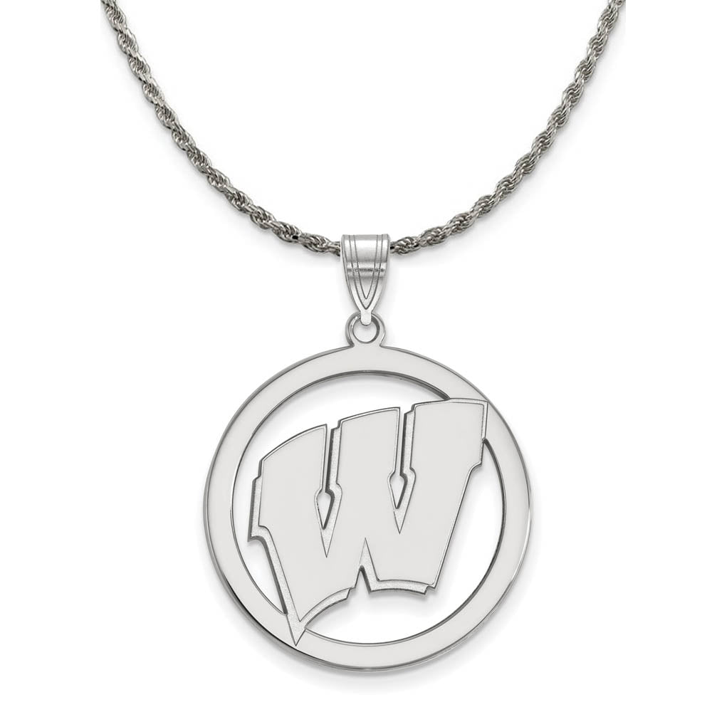 Sterling Silver U. of Wisconsin Large Initial W Circle Necklace, Item N18347 by The Black Bow Jewelry Co.