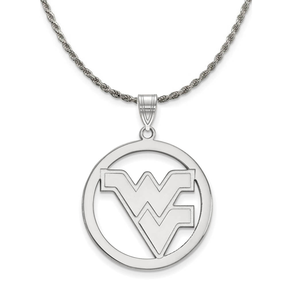 Sterling Silver West Virginia U. Large Circle Pendant Necklace, Item N18348 by The Black Bow Jewelry Co.