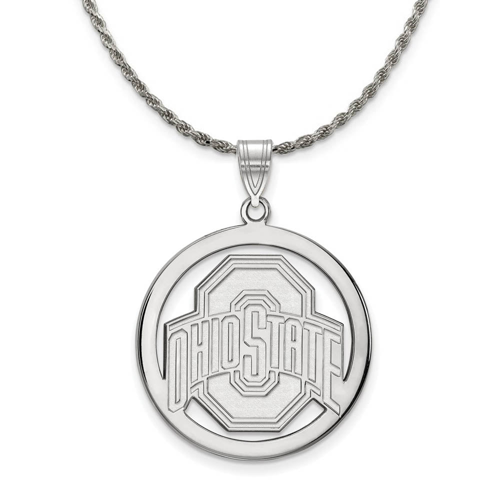 Sterling Silver Ohio State Large Circle Pendant Necklace, Item N18349 by The Black Bow Jewelry Co.