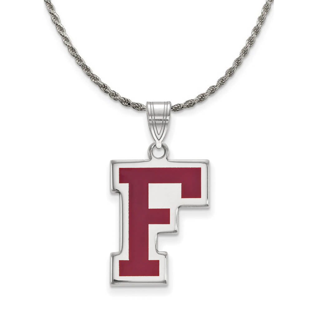 Sterling Silver Fordham U Enamel Large Pendant Necklace, Item N18354 by The Black Bow Jewelry Co.