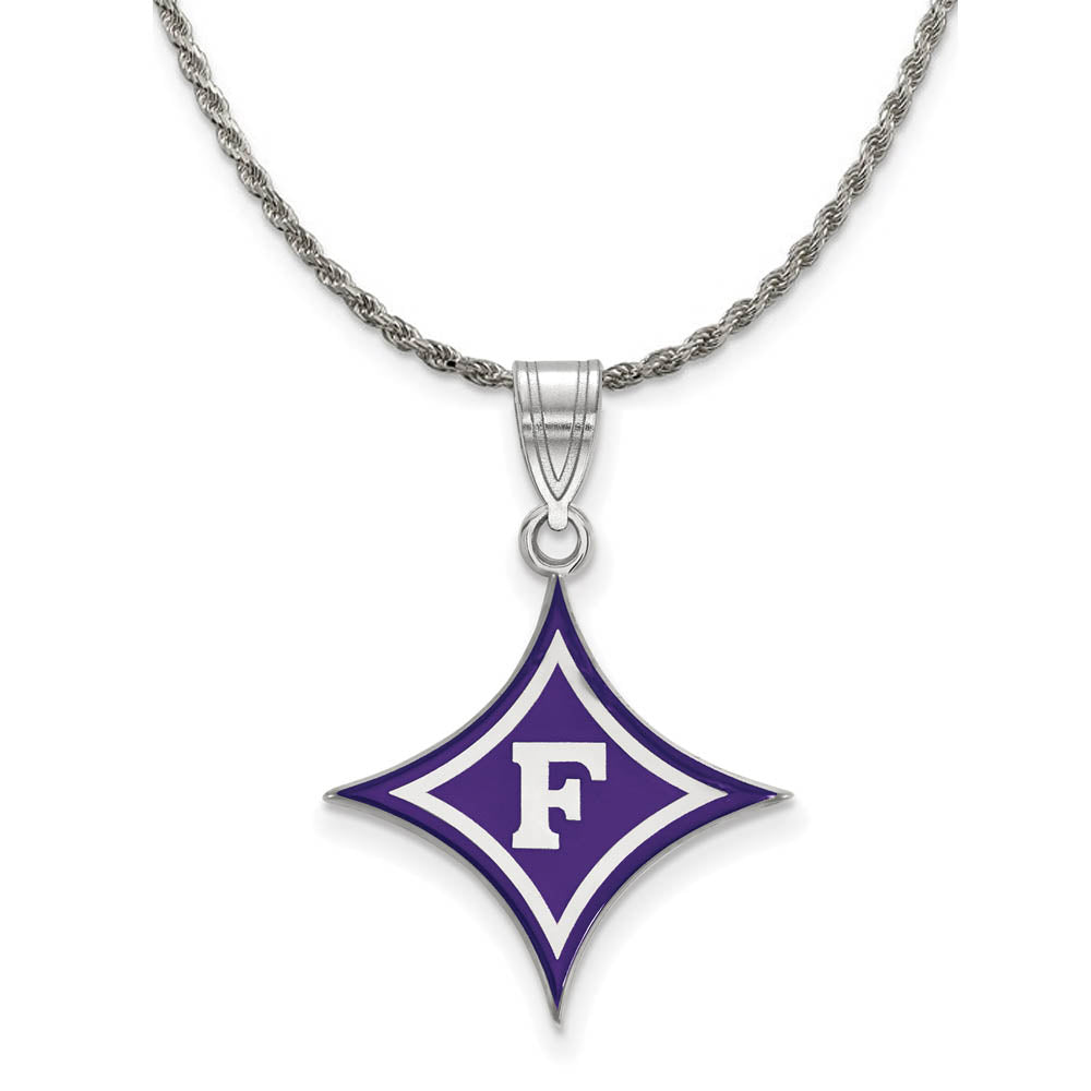 Sterling Silver Furman U Large Enamel Pendant Necklace, Item N18355 by The Black Bow Jewelry Co.