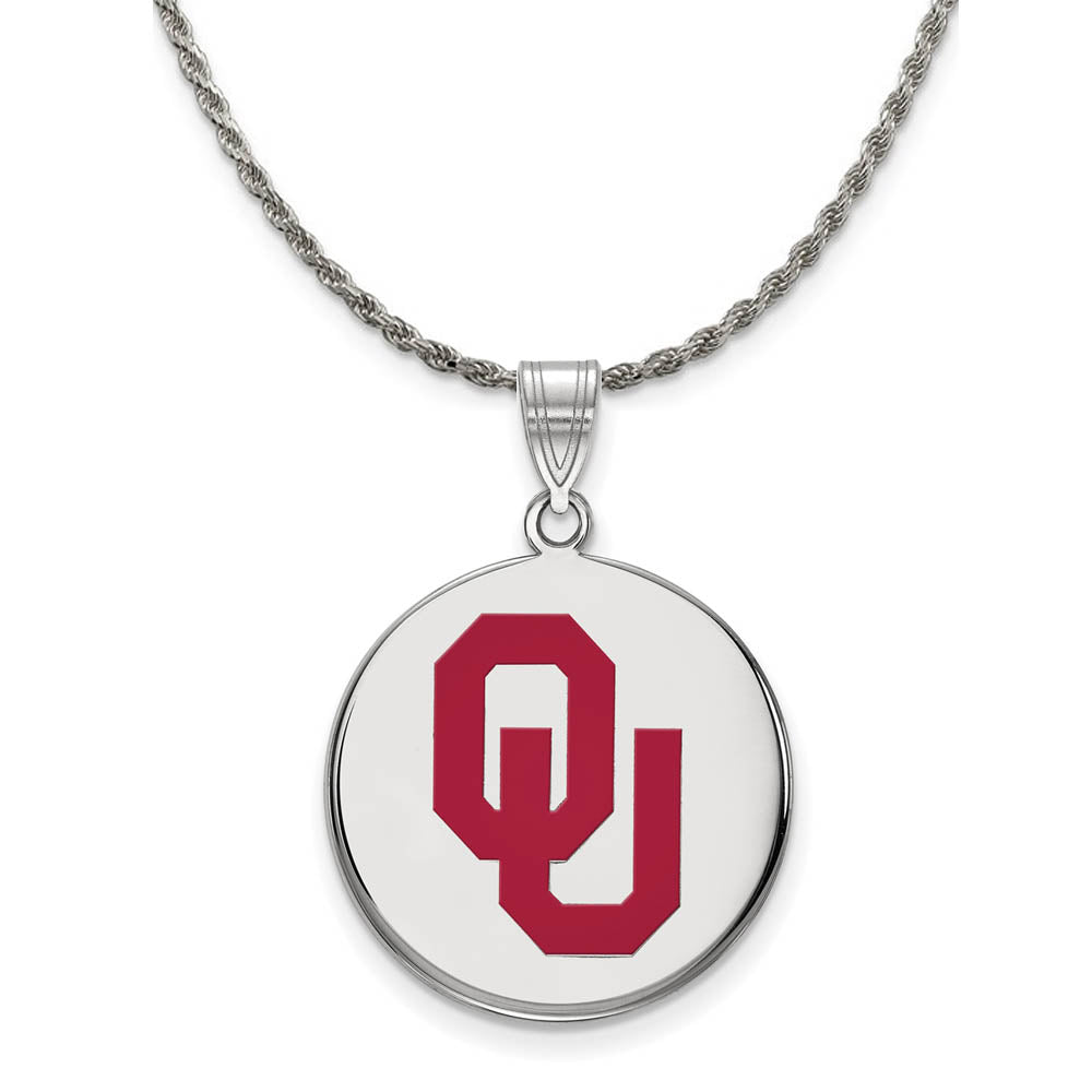 Sterling Silver U. of Oklahoma OU Large Enamel Disc Necklace, Item N18360 by The Black Bow Jewelry Co.