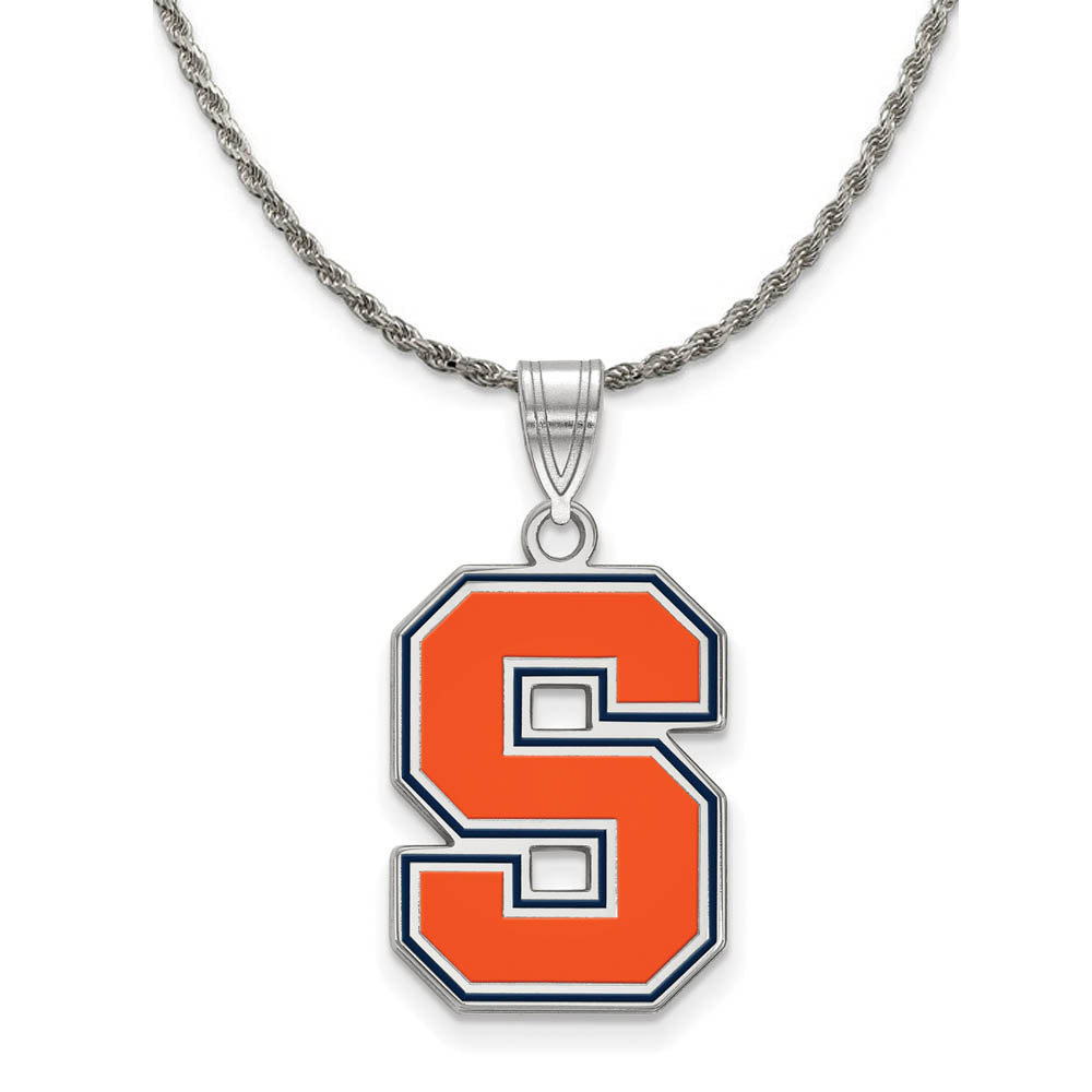 Sterling Silver Syracuse U. Large Enamel Pendant Necklace, Item N18364 by The Black Bow Jewelry Co.