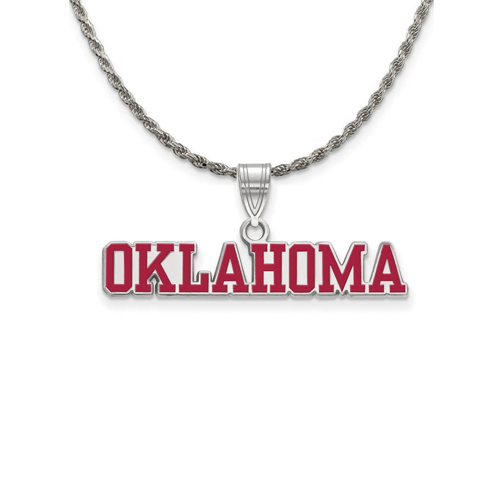 Sterling Silver U of Oklahoma Large Enamel Pendant Necklace, Item N18365 by The Black Bow Jewelry Co.
