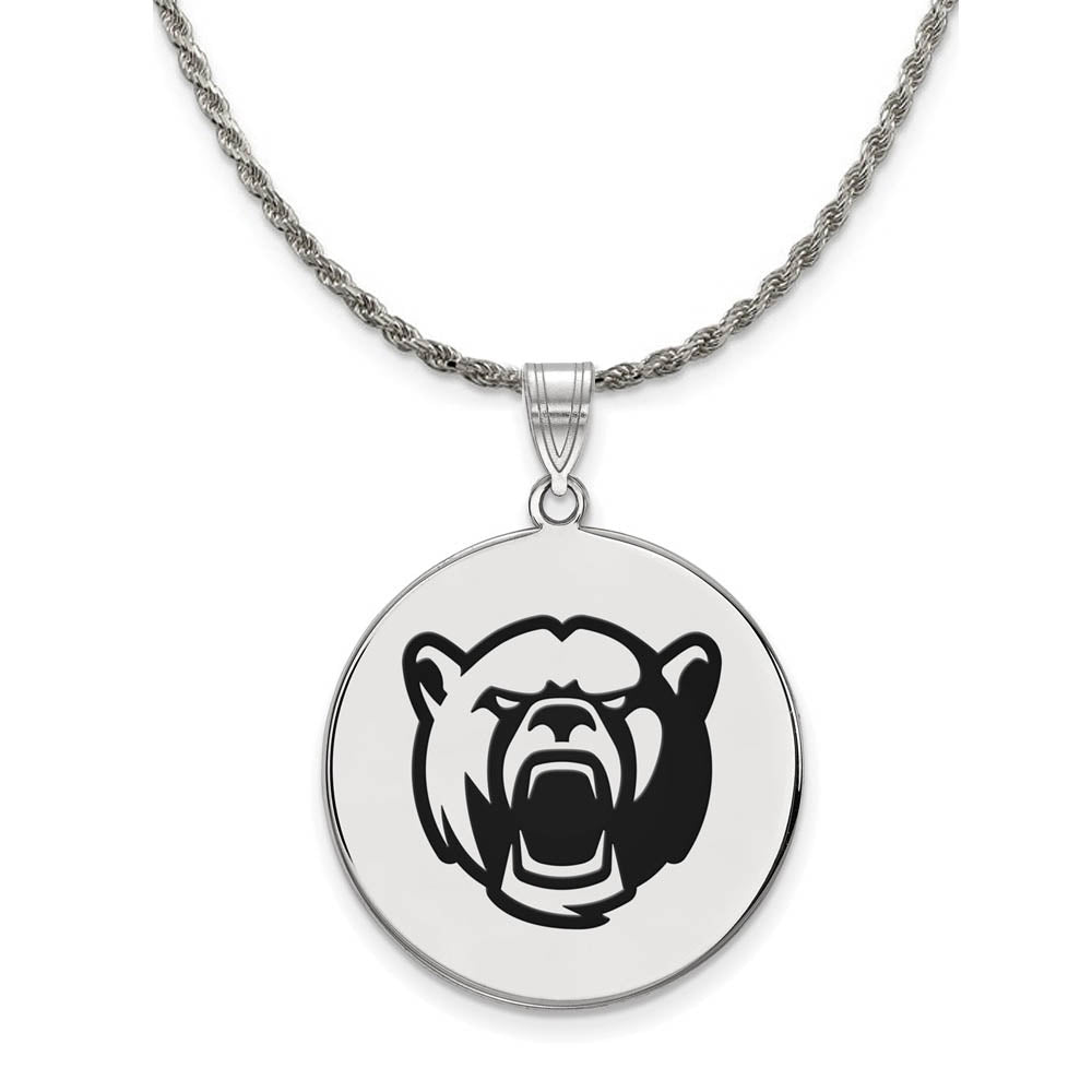 Sterling Silver Baylor U Large Enamel Disc Pendant Necklace, Item N18366 by The Black Bow Jewelry Co.