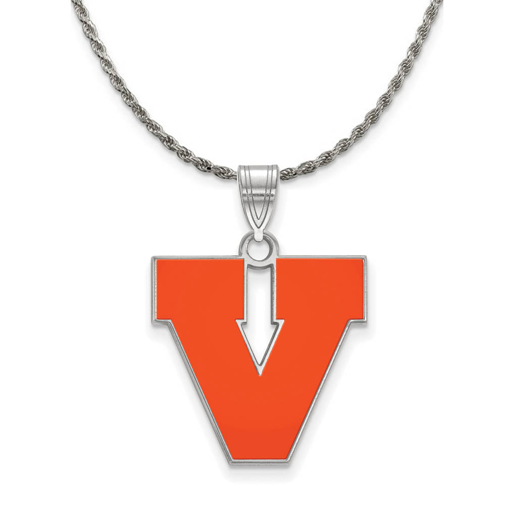 Sterling Silver U of Virginia Large Enamel 'V' Necklace, Item N18369 by The Black Bow Jewelry Co.