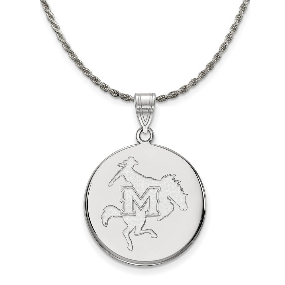 Sterling Silver McNeese State Large Disc Pendant Necklace, Item N18388 by The Black Bow Jewelry Co.